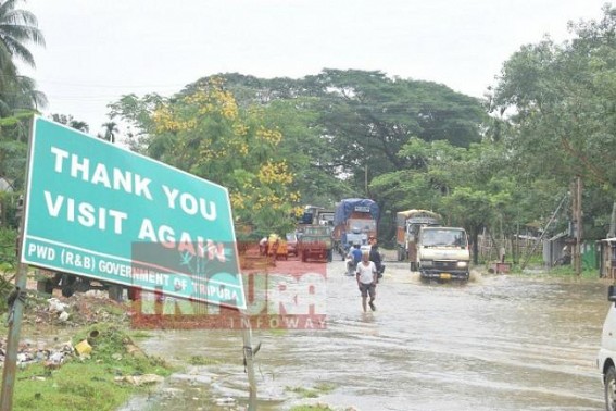 Highway pathos to continue in Agartala City for another year : Rain led waterlogging paralyzed City life on Sunday